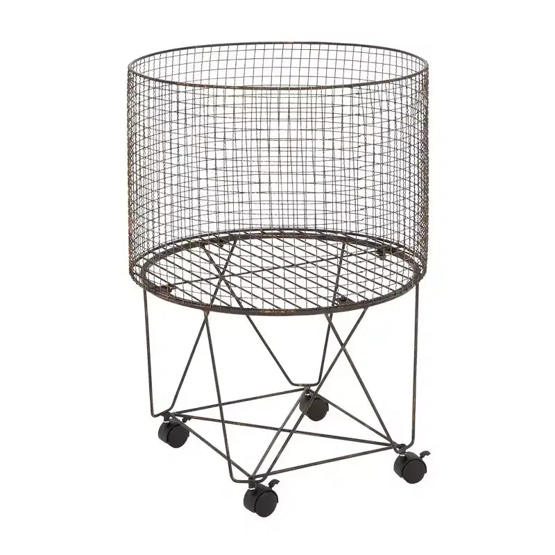 Carrito de almacenamiento de metal estilo rústico bronce: Cesto de ropa metálico multiusos con ruedas, parte superior abierta, no requiere montaje