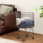 Carrito de almacenamiento de metal estilo rústico bronce: Cesto de ropa metálico multiusos con ruedas, parte superior abierta, no requiere montaje