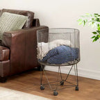 Carrito de almacenamiento de metal estilo rústico bronce: Cesto de ropa metálico multiusos con ruedas, parte superior abierta, no requiere montaje