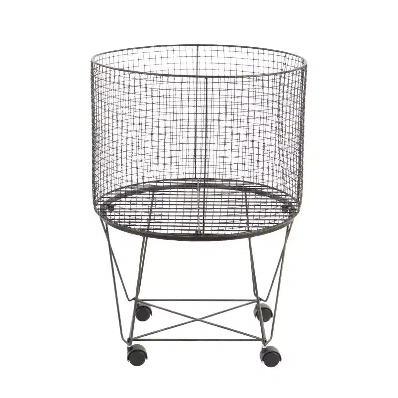 Carrito de almacenamiento de metal estilo rústico bronce: Cesto de ropa metálico multiusos con ruedas, parte superior abierta, no requiere montaje