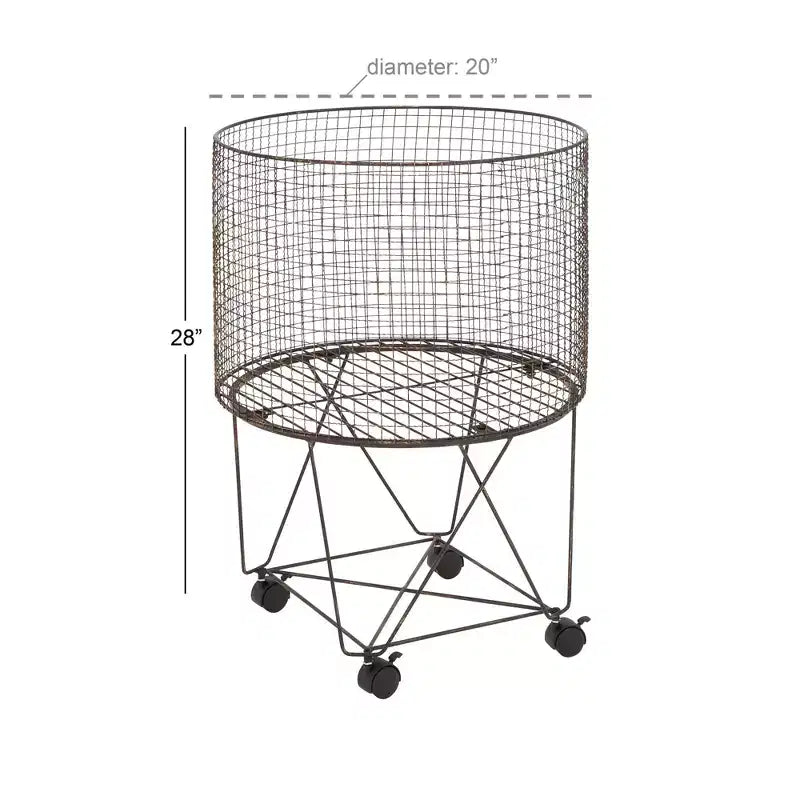 Carrito de almacenamiento de metal estilo rústico bronce: Cesto de ropa metálico multiusos con ruedas, parte superior abierta, no requiere montaje