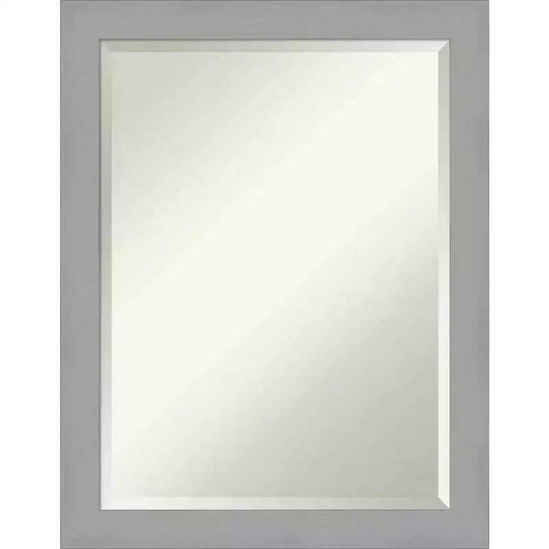 22" x 28" Brushed Nickel Framed Wall Mirror Silver - Amanti Art: Modern Rectangle Beveled, No Assembly Required