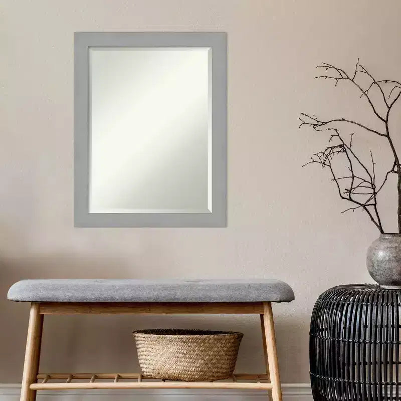 22" x 28" Brushed Nickel Framed Wall Mirror Silver: Modern Rectangle Beveled, No Assembly Required