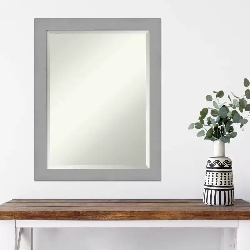 22" x 28" Brushed Nickel Framed Wall Mirror Silver: Modern Rectangle Beveled, No Assembly Required