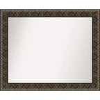 33" x 27" Non-Beveled Intaglio Embossed Black Wood Wall Mirror - Amanti Art: Modern Rectangle, Includes Mounting Hardware