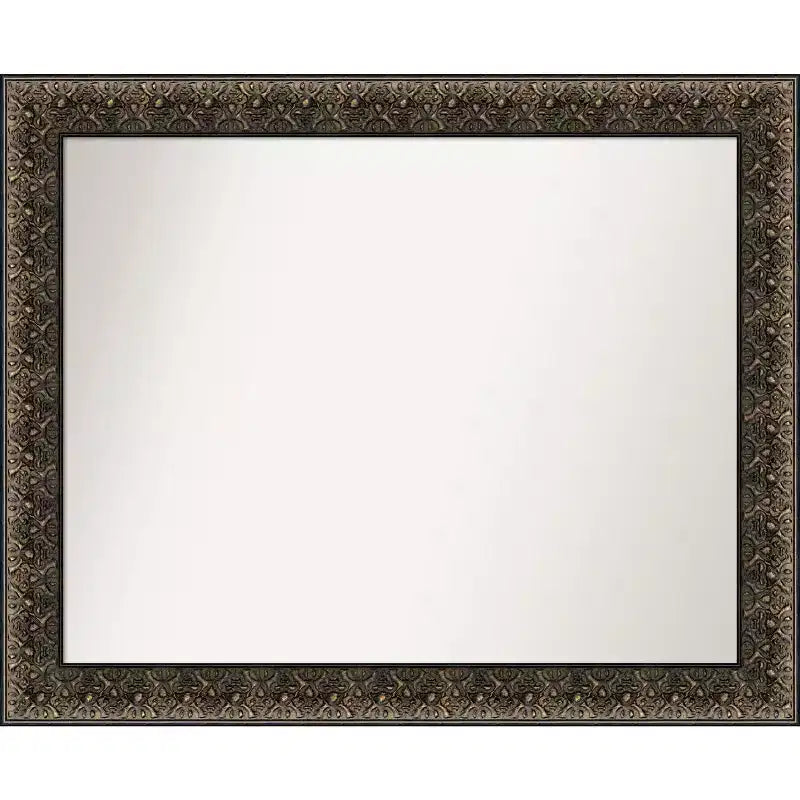 33" x 27" Non-Beveled Intaglio Embossed Black Wood Wall Mirror - Amanti Art: Modern Rectangle, Includes Mounting Hardware