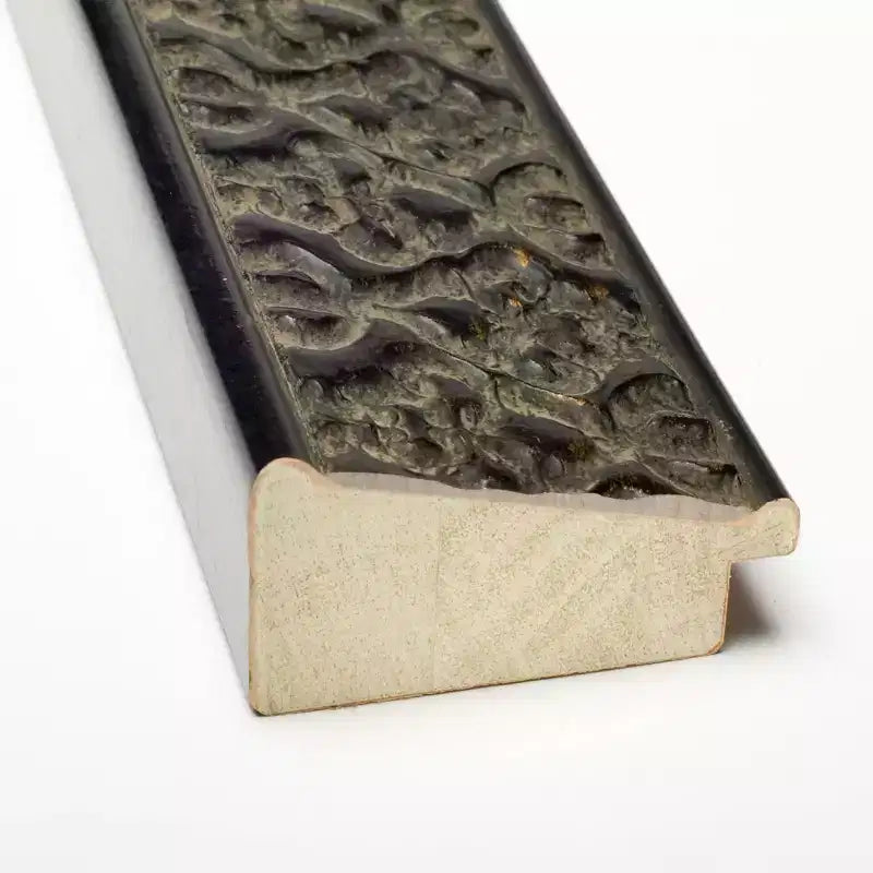 33" x 27" Non-Beveled Intaglio Embossed Black Wood Wall Mirror: Modern Rectangle, Includes Mounting Hardware