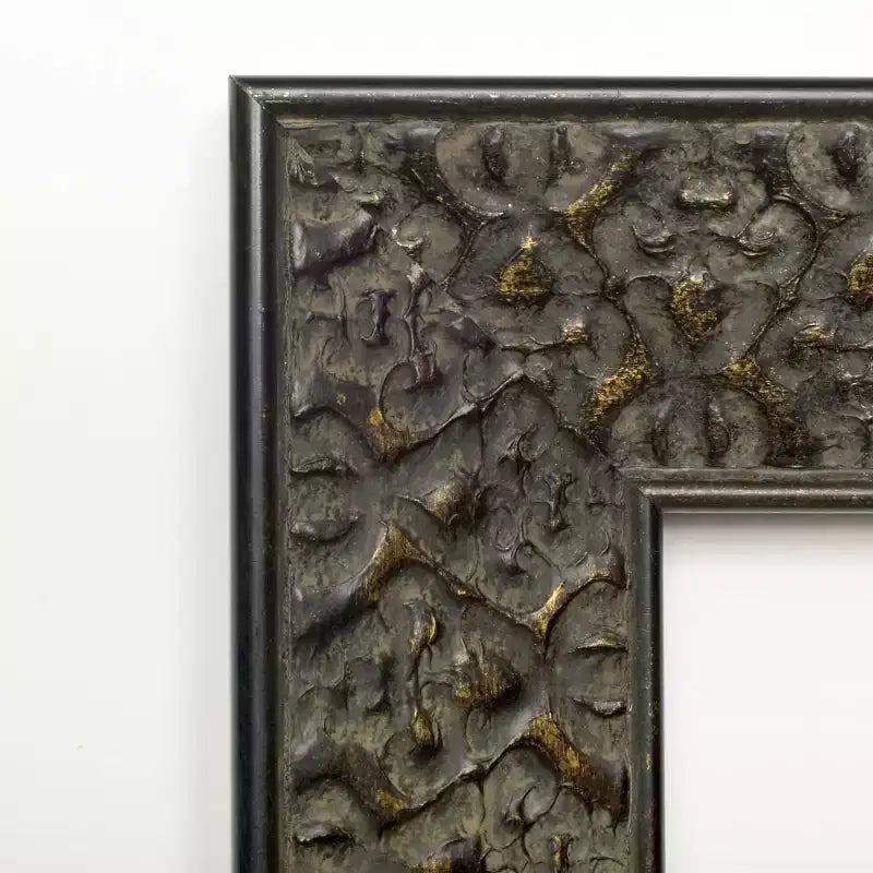 33" x 27" Non-Beveled Intaglio Embossed Black Wood Wall Mirror: Modern Rectangle, Includes Mounting Hardware
