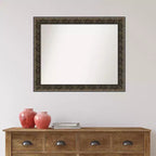 Espejo de pared de madera negra intagliado en relieve de 33" x 27" sin bisel: Rectangular moderno, incluye accesorios de montaje