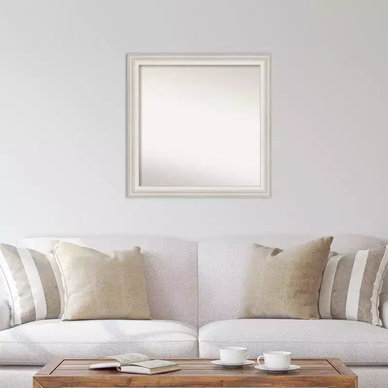 Espejo de pared plateado, lavado blanco, sin bisel, 31" x 31", marco de poliestireno, cuadrado, moderno
