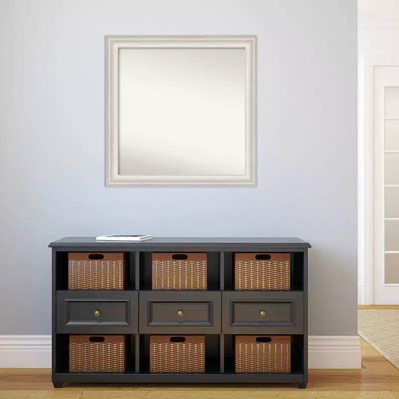 Espejo de pared plateado, lavado blanco, sin bisel, 31" x 31", marco de poliestireno, cuadrado, moderno