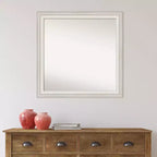 Espejo de pared plateado, lavado blanco, sin bisel, 31" x 31", marco de poliestireno, cuadrado, moderno