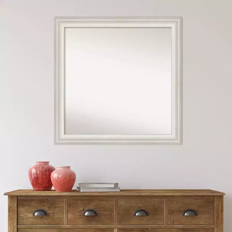Espejo de pared plateado, lavado blanco, sin bisel, 31" x 31", marco de poliestireno, cuadrado, moderno