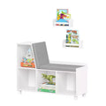 RiverRidge Kids' Reading Nook Cushioned Toy Storage Bench with Cubby Organizers and 2 10" Floating Bookshelves White