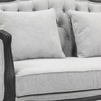 Sofá Samael de lino gris de 64", acabado marrón oscuro, madera tallada - Acme Furniture: diseño francés vintage, no requiere montaje