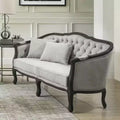 Sofá Samael de lino gris de 64", acabado marrón oscuro, madera tallada - Acme Furniture: diseño francés vintage, no requiere montaje