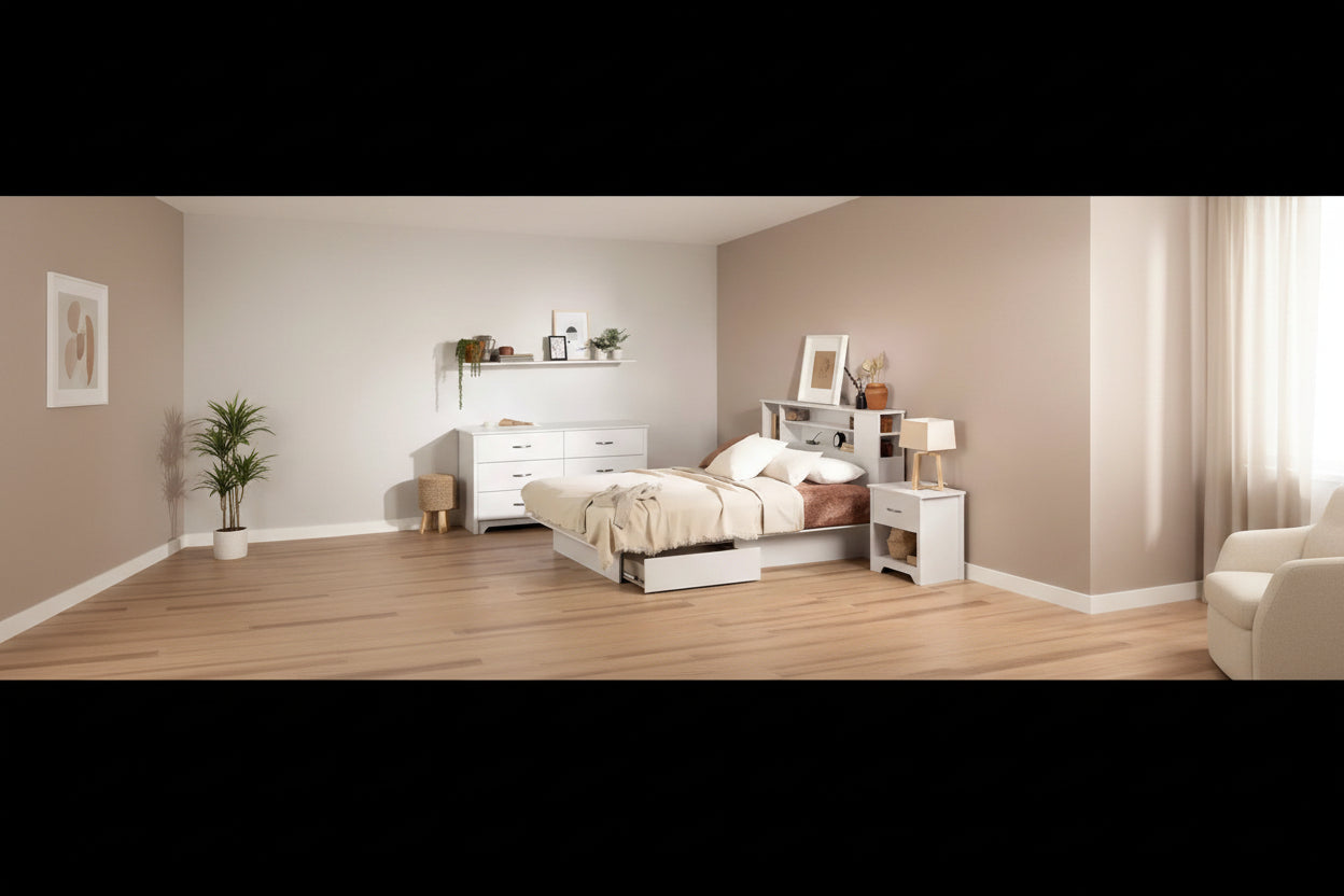 South Shore Fusion 6 Drawer Double Dresser Pure White: Anti-Tip Anchoring, Laminated Finish, Particle Board Frame