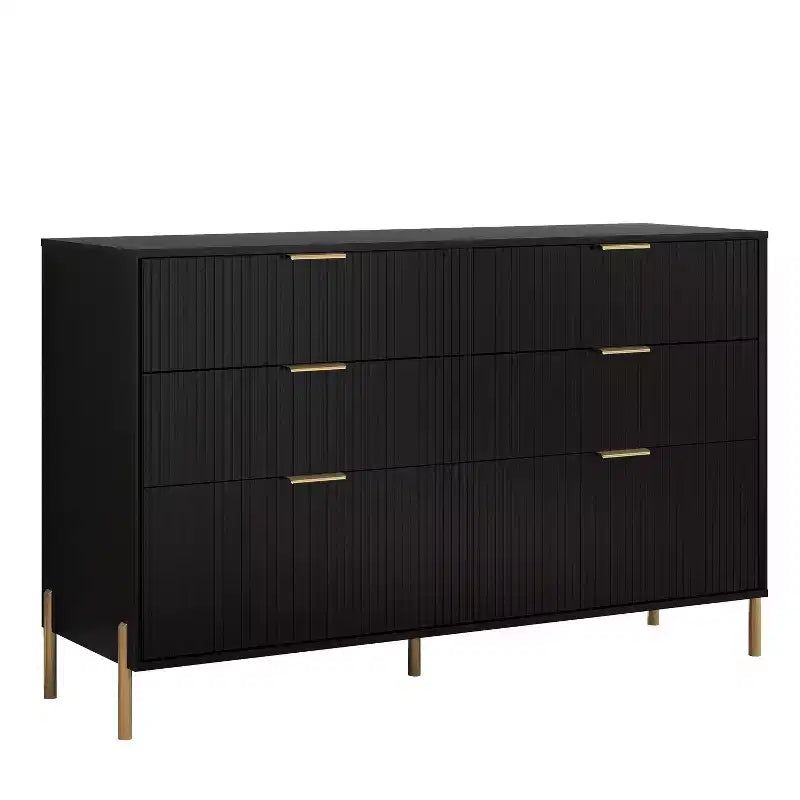 Juego de cómoda moderna Festivo de 5 piezas para dormitorio y 2 vestidores y 2 mesitas de noche con cajones, color negro