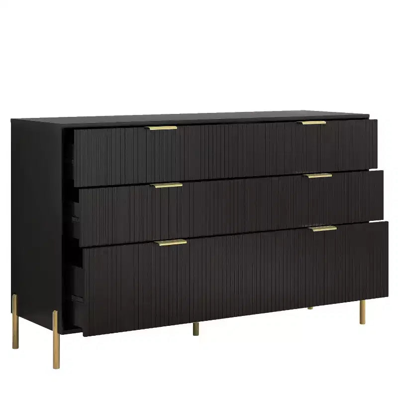 Juego de cómoda moderna Festivo de 5 piezas para dormitorio y 2 vestidores y 2 mesitas de noche con cajones, color negro
