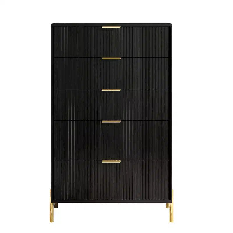 Juego de cómoda moderna Festivo de 5 piezas para dormitorio y 2 vestidores y 2 mesitas de noche con cajones, color negro