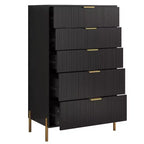 Juego de cómoda moderna Festivo de 5 piezas para dormitorio y 2 vestidores y 2 mesitas de noche con cajones, color negro