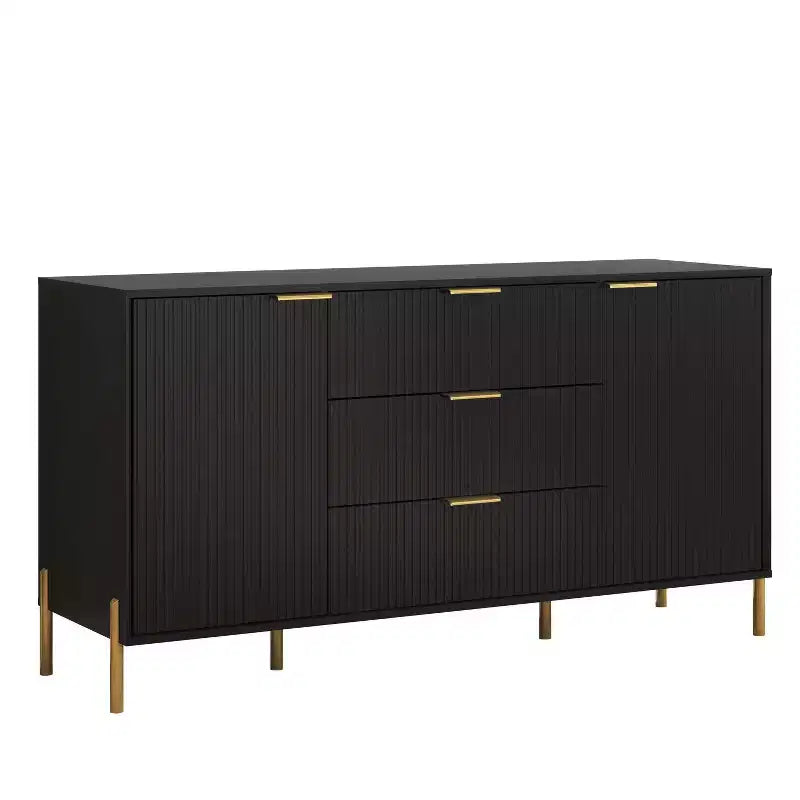 Juego de cómoda moderna Festivo de 5 piezas para dormitorio y 2 vestidores y 2 mesitas de noche con cajones, color negro
