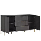 Juego de cómoda moderna Festivo de 5 piezas para dormitorio y 2 vestidores y 2 mesitas de noche con cajones, color negro