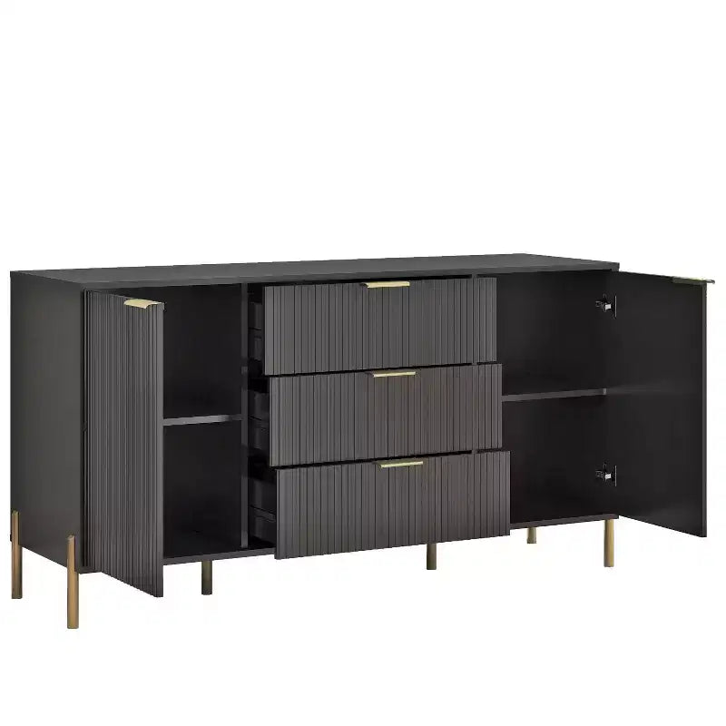 Juego de cómoda moderna Festivo de 5 piezas para dormitorio y 2 vestidores y 2 mesitas de noche con cajones, color negro