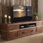 Mueble de TV de cuero plena flor Aberdeen para televisores de hasta 80": almacenamiento multimedia, no requiere montaje