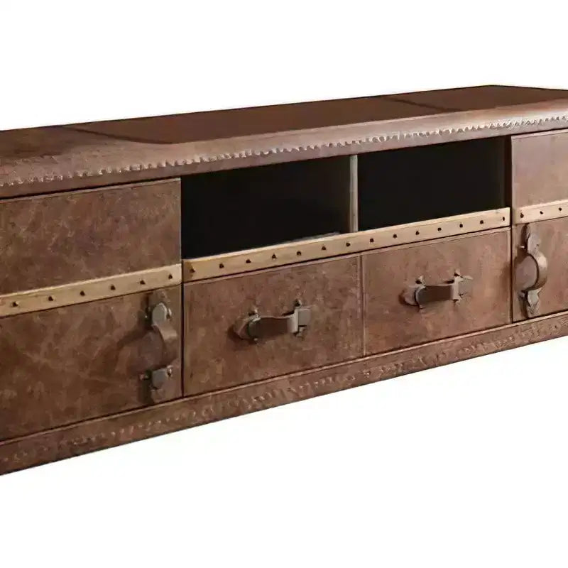 Mueble de TV de cuero plena flor Aberdeen para televisores de hasta 80": almacenamiento multimedia, no requiere montaje