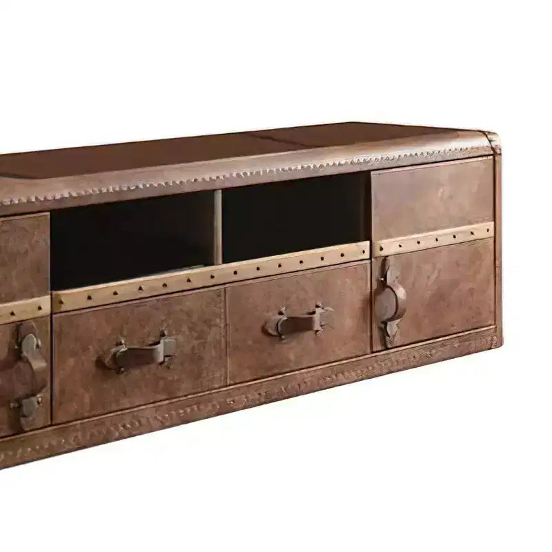 Mueble de TV de cuero plena flor Aberdeen para televisores de hasta 80": almacenamiento multimedia, no requiere montaje