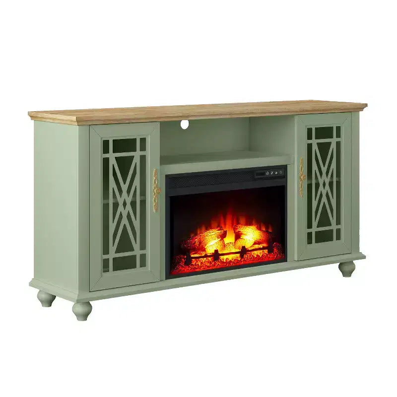 Mueble para TV Festivo Farmhouse de 62" para televisores de hasta 70" con chimenea, verde