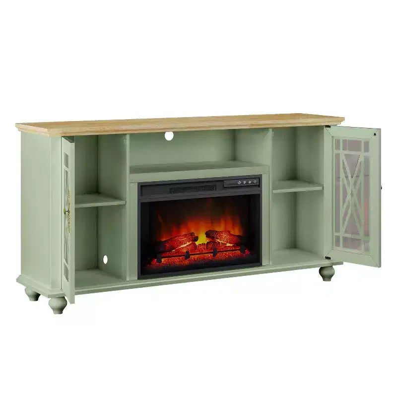 Mueble para TV Festivo Farmhouse de 62" para televisores de hasta 70" con chimenea, verde