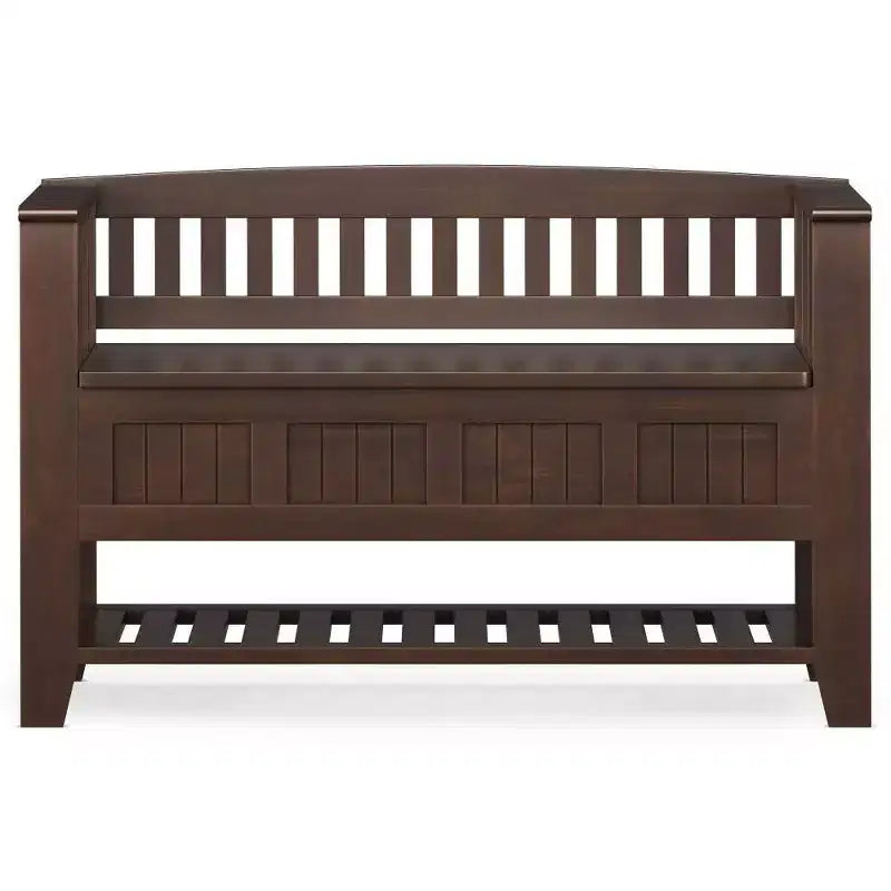 WyndenHall Banco de Almacenamiento de Madera Maciza Transicional Normandy de 48" con Estante Marrón Oscuro: Banco para Recibidor, Organizador de Zapatos