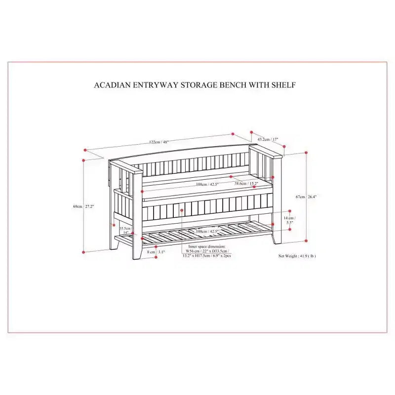 WyndenHall Banco de Almacenamiento de Madera Maciza Transicional Normandy de 48" con Estante Marrón Oscuro: Banco para Recibidor, Organizador de Zapatos