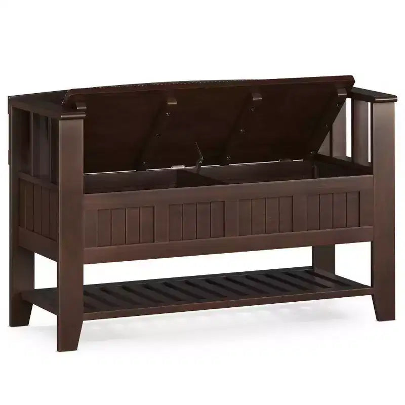 WyndenHall Banco de Almacenamiento de Madera Maciza Transicional Normandy de 48" con Estante Marrón Oscuro: Banco para Recibidor, Organizador de Zapatos