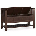 WyndenHall Banco de Almacenamiento de Madera Maciza Transicional Normandy de 48" con Estante Marrón Oscuro: Banco para Recibidor, Organizador de Zapatos