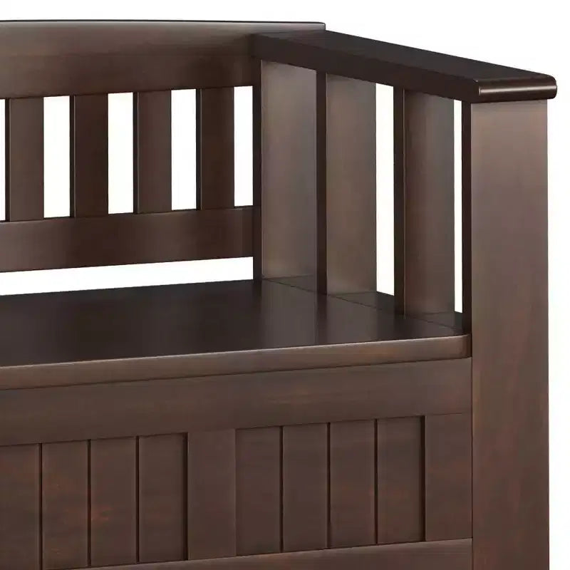 WyndenHall Banco de Almacenamiento de Madera Maciza Transicional Normandy de 48" con Estante Marrón Oscuro: Banco para Recibidor, Organizador de Zapatos