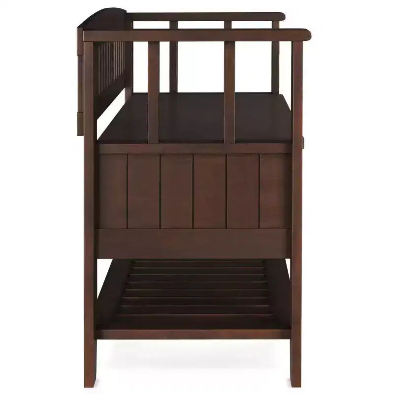 WyndenHall Banco de Almacenamiento de Madera Maciza Transicional Normandy de 48" con Estante Marrón Oscuro: Banco para Recibidor, Organizador de Zapatos