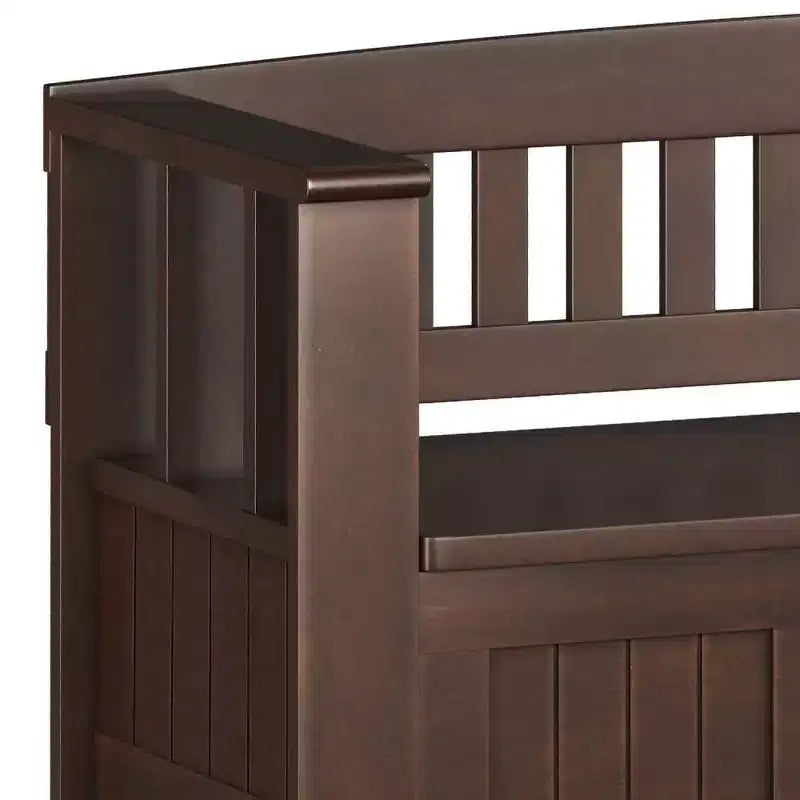 WyndenHall Banco de Almacenamiento de Madera Maciza Transicional Normandy de 48" con Estante Marrón Oscuro: Banco para Recibidor, Organizador de Zapatos