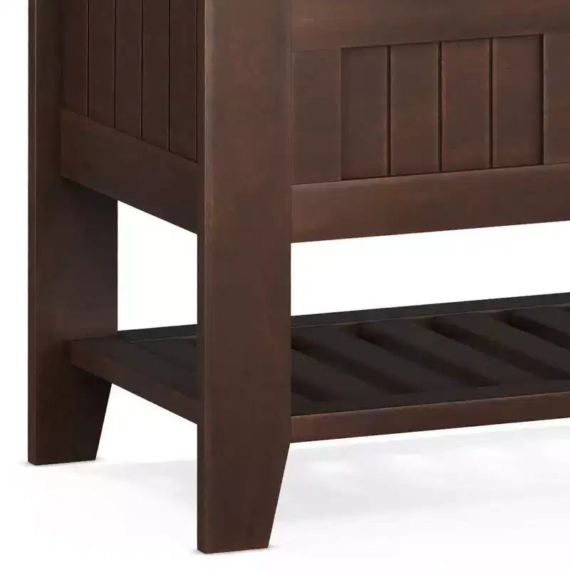 WyndenHall Banco de Almacenamiento de Madera Maciza Transicional Normandy de 48" con Estante Marrón Oscuro: Banco para Recibidor, Organizador de Zapatos