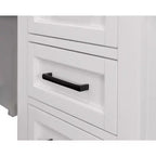 Escritorio pedestal en forma de L con almacenamiento blanco: Puertas modernas estilo Shaker, paneles con moldura de cuentas, fuente de alimentación incorporada
