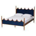 Baxton Studio Queen Calgary Velvet Fabric and Wood Platform Bed Royal Blue/Walnut Brown