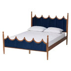 Baxton Studio Queen Calgary Velvet Fabric and Wood Platform Bed Royal Blue/Walnut Brown