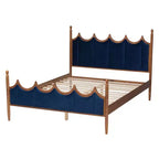 Cama de plataforma Baxton Studio Calgary de madera y terciopelo, tamaño queen, azul real/marrón nogal