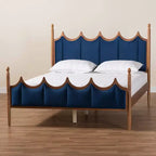 Cama de plataforma Baxton Studio Calgary de madera y terciopelo, tamaño queen, azul real/marrón nogal