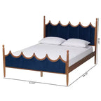 Cama de plataforma Baxton Studio Calgary de madera y terciopelo, tamaño queen, azul real/marrón nogal