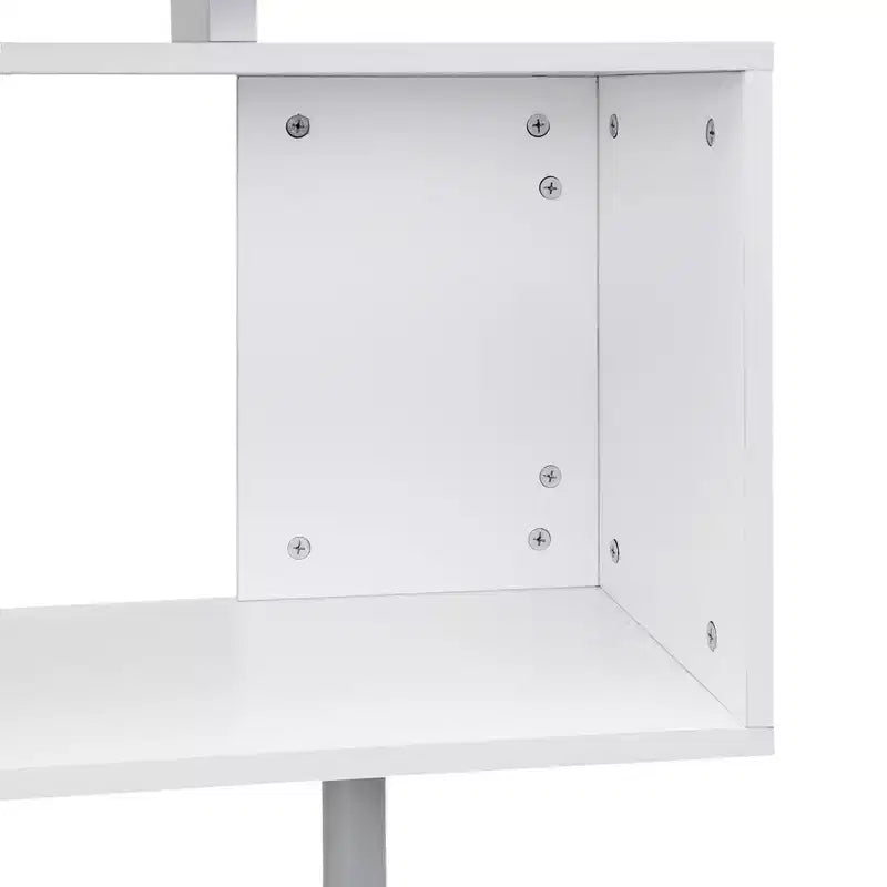 55 360 Escritorio de esquina giratorio para computadora, moderno, en forma de L, estación de trabajo para oficina en casa con estantes de almacenamiento de 3 niveles, librería
