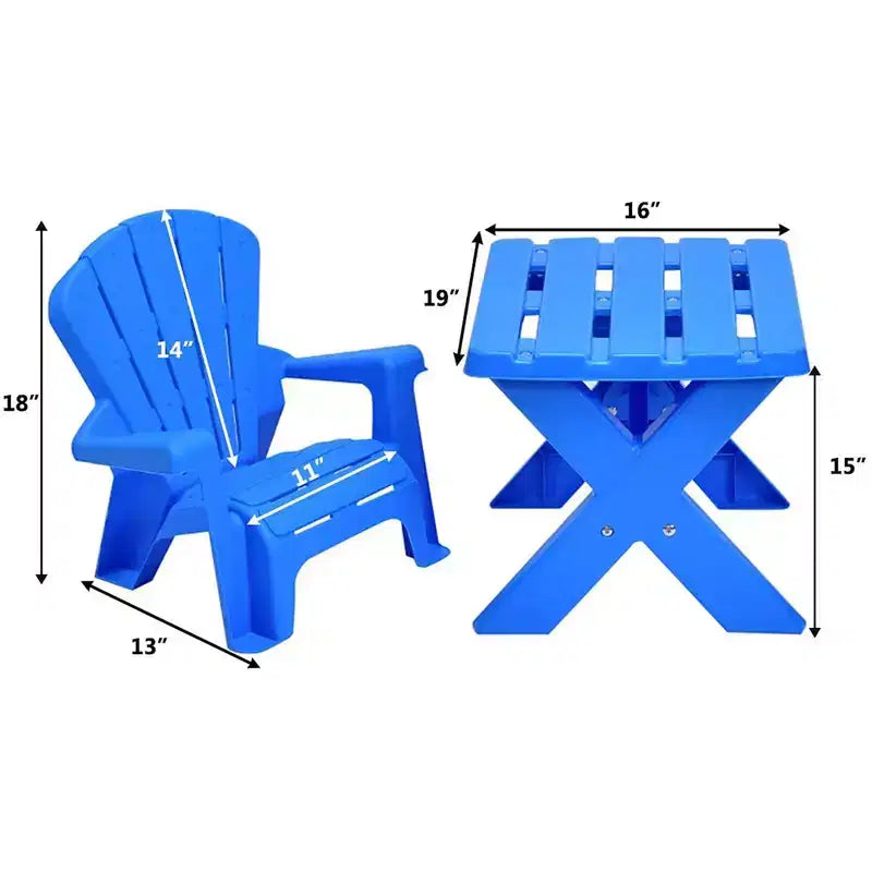 Mesa y Silla de Plástico para Niños, Muebles de Juego de 3 Piezas para Interiores/Exteriores, Azul