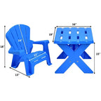 Mesa y Silla de Plástico para Niños, Muebles de Juego de 3 Piezas para Interiores/Exteriores, Azul